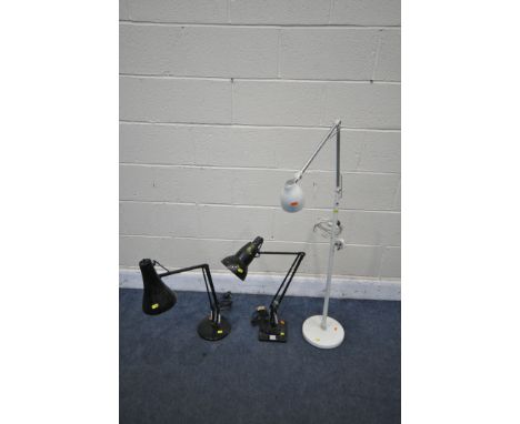 A HERBERT TERRY BLACK PAINTED ANGLEPOISE DESK LAMP, on a stepped base, along with another Anglepoise desk lamp, and an Ikea r