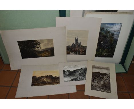 A FOLIO OF FIFTEEN 19TH CENTURY WATERCOLOURS AND SKETCHES ETC, to include views of the Lake District and a view of Canterbury