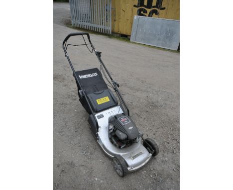 A LAWNFLITE LF43SPBR SELF PROPELLED REAR ROLLER PETROL LAWNMOWER, with grass box  (engine turns, back roller chain rusted)
