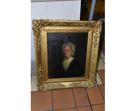 A MID 19TH CENTURY PORTRAIT REPUTED TO BE CATHERINE TENNENT (1779-1850), the sitter is wearing a crocheted bonnet and what ap