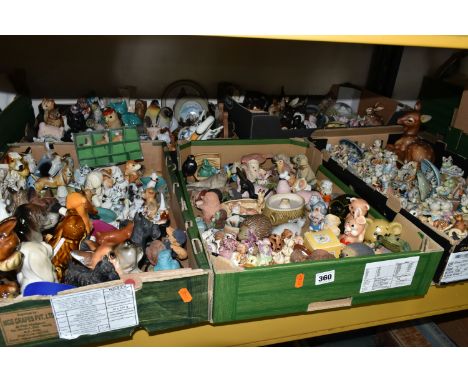 FIVE BOXES OF ANIMAL ORNAMENTS, to include four Midwinter deer head plaques, a Walter Bosse brass donkey, a boxed Peter Fagan