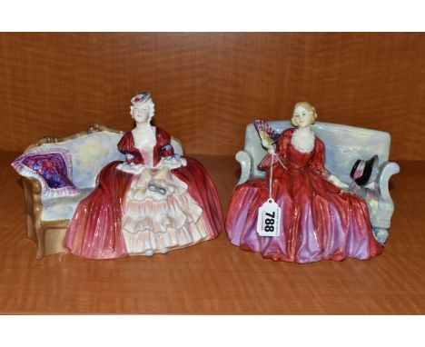 TWO ROYAL DOULTON FIGURINES, each seated on a sofa, comprising Belle O'The Ball HN1997, and Sweet and Twenty HN1298 (2) (Cond