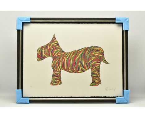 BILLY CONNOLLY (SCOTLAND 1942) 'SCOTTY POSER', a signed limited edition print depicting a colourful stylised Scottish Terrier