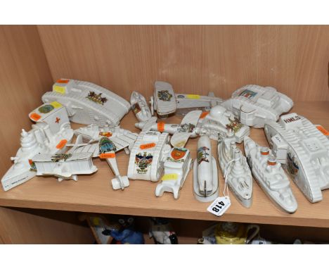 A COLLECTION OF WORLD WAR ONE CRESTED CHINA MILITARY VEHICLES, comprising a Carlton china tank with a Blackpool crest, Arcadi
