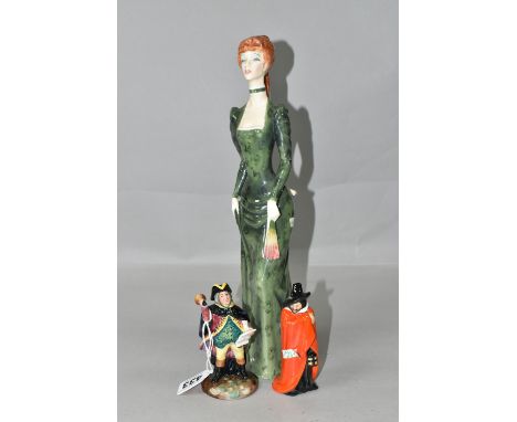 THREE ROYAL DOULTON FIGURES, comprising Town Crier HN3261, height 11cm, Guy Fawkes HN3271, A La Mode HN2544 (marked as second