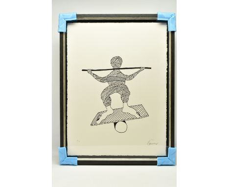 BILLY CONNOLLY (SCOTLAND 1942) 'MARSHALL ART', a signed limited edition print depicting a stylised figure on a balance board,