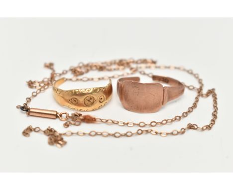 AN ASSORTMENT OF SCRAP JEWELLERY, to include a yellow metal AF ring mount, stones missing, unmarked, approximate gross weight