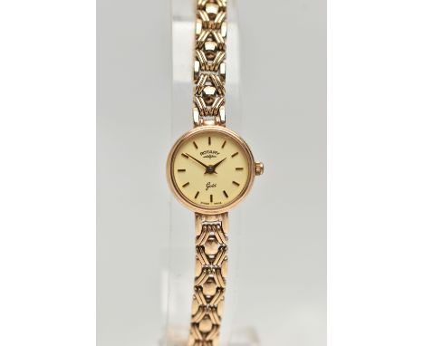 A LADYS 9CT GOLD 'ROTARY' WRISTWATCH, quartz movement, round gold dial signed 'Rotary Gold', baton markers, gold hands, withi