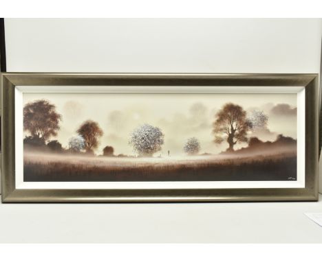 JOHN WATERHOUSE (BRITISH 1967) 'A NEW DAY DAWNS', a signed limited edition print on board depicting a misty landscape, 118/19