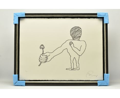 BILLY CONNOLLY (SCOTLAND 1942) 'EGYPTIAN LOVE STORY', a signed limited edition print depicting a stylised figure holding a fl