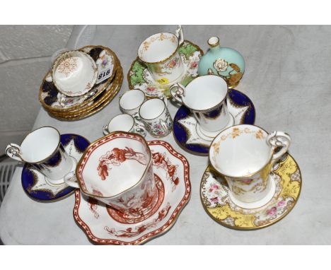 A SMALL COLLECTION OF LATE 19TH AND 20TH COALPORT COFFEE CANS AND SAUCERS, ETC, including three batwing pattern coffee cups a