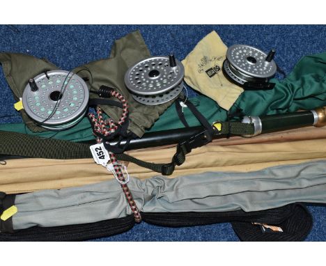 A COLLECTION OF VINTAGE FISHING RODS AND REELS, to include two Fosters of Ashbourne 'The Perfect Spliced ' rods 14ft and 13ft