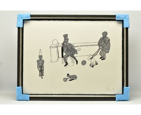 BILLY CONNOLLY (SCOTLAND 1942) 'THE WRECK ROOM', a signed limited edition print depicting stylised figures, 281/295 with cert