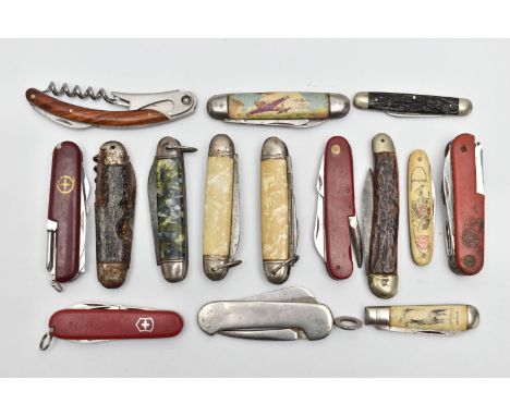 A SMALL BOX OF POCKET KNIVES, to include fifteen pocket knives, some fitted with additional tools (condition report: some are