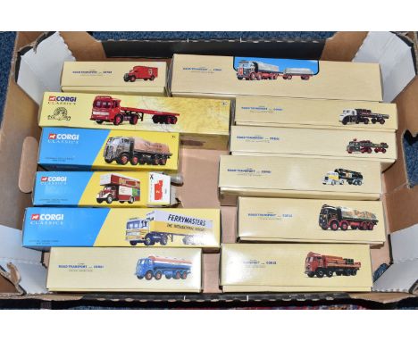 A BOX CONTAINING TWELVE BOXED CORGI MODELS, four being Corgi Classics 09701 ERF, 18301 Watts Bedford Pantechnicon set, 21301 