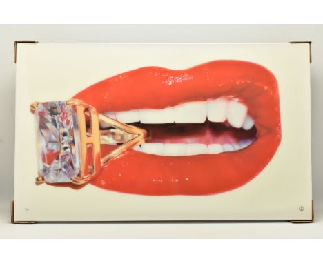 RORY HANCOCK (WELSH 1987) 'ROCK CANDY', a signed limited edition box canvas print of a mouth and a diamond ring, 48/95, with 