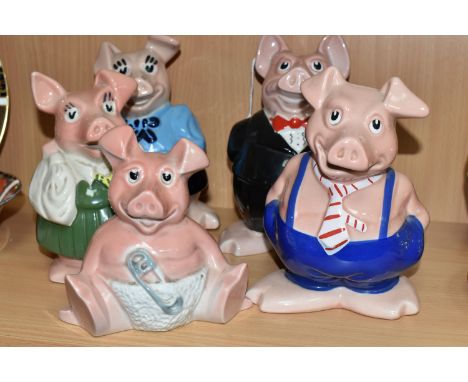 FIVE WADE NAT WEST PIG MONEY BOXES, comprising Woody, Annabel, Maxwell, Lady Hilary, and Sir Nathaniel (5) (Condition report: