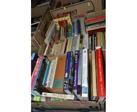 SIX BOXES OF FOOD AND COOKING RELATED BOOKS, to include books by Tom Kerridge, Jamie Oliver, Gordon Ramsey, Michel Roux, Leit