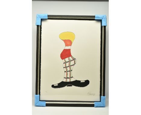 BILLY CONNOLLY (SCOTLAND 1942) 'FIRST POSITION', a signed limited edition print depicting a stylised figure wearing tartan tr