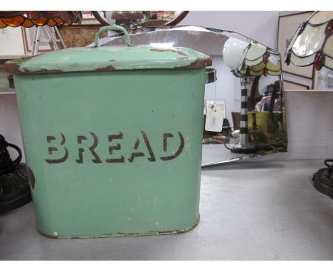 An Early XX Century Green Enamel Bread Bin; together with a wall mirror. (2)