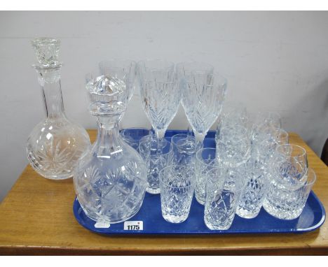 Cut Glass Decanters, Wine glasses, Whiskey glasses, Brandy glasses.