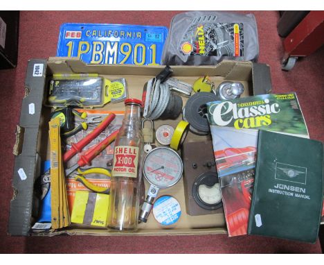 Automobilia - original Jenson CV8 instruction manual, Shell Motor Oil bottle, etc.