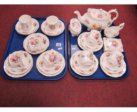 A Decorative Floral Hammersley Howard Sprays Pattern Eight Setting Tea Set, complete with tea pot, jug and lidded sugar bowl;