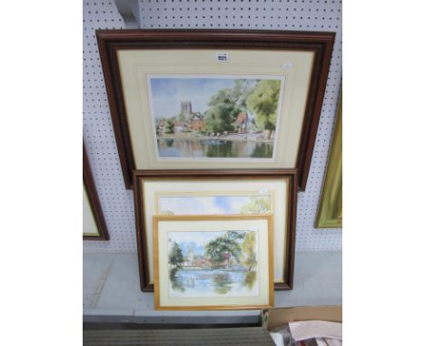 J.F Nicholls, Tickhill, watercolour, signed lower left, 24.5 x 34.5cm. John Rudkin limited edition print, and Davy  Moakes pr