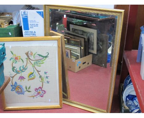 A Gilt Rectangular Framed Wall Mirror, 68.5 x 98cm, framed tapestry. (2)