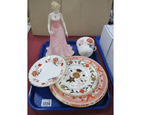 Royal Crown Derby Plates, cup and saucer, Royal Worcester figurine 'Rose':- One Tray