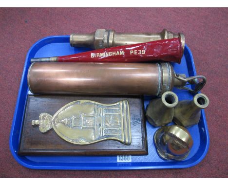 Blakeborough &amp; Sons, Nu-swift fire extinguishers, Bodd &amp; Doulton brass nozzle, 29cm long, painted example , two nozzl