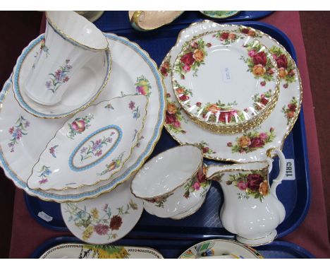 Royal Albert Old Country Roses Cake and Tea Plates, together with matching jug (crack) and sugar bowl; a Royal Crown Derby pl