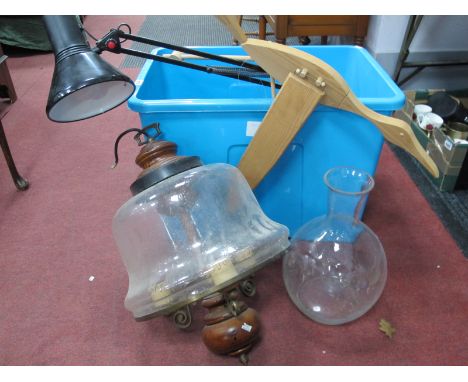 An Angle Poise Lamp, glass celing light, clock, etc:- One Box
