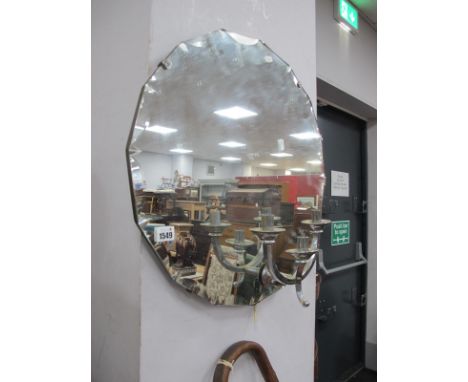 A Xx Centurt circular Wall Mirror,m with a scalloped edge, three branch chrome electric wall light.