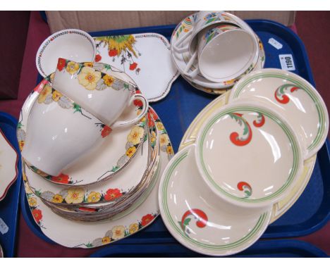 Art Deco Cups &amp; Saucers, Ducal T.V cup and saucer, Doulton Hors d' Oeuvre, etc:- One Tray.
