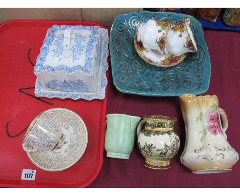 Royal Albert 'Old Country Roses' Cups and Saucers, Carlton Ware cheese dish, Studio comport etc:- One Tray.