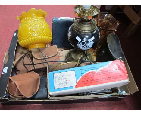 Kodak Brownie Camera's, cutlery, amber glass, vase, binoculars, table lamp, etc:- One Box