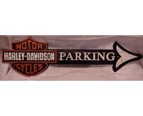 Cast iron Harley Davidson parking arrow, L: 49 cm. P&amp;P Group 2 (£18+VAT for the first lot and £3+VAT for subsequent lots)