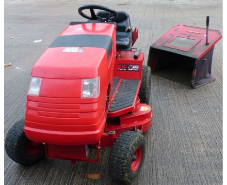 Couatax K14 twin ride on lawnmower 14HP v-twin engine (4-stroke), keys present with roller/scarifier attachment and collectin