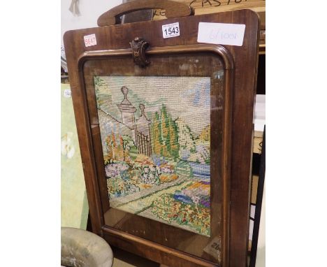 Walnut framed tapestry firescreen. Not available for in-house P&amp;P 
