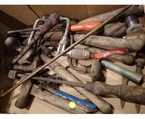 Box of mixed hand tools including hammers. Not available for in-house P&amp;P 