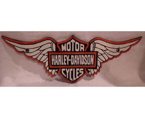 Cast iron Harley Davidson wings plaque, W: 40 cm. P&amp;P Group 2 (£18+VAT for the first lot and £3+VAT for subsequent lots) 