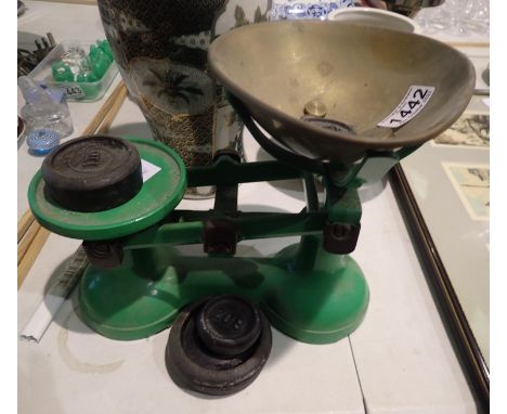 Set of cast iron scales with weights. Not available for in-house P&amp;P 