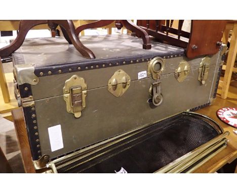 Brass bound green trunk. Not available for in-house P&amp;P 