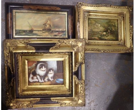 Three ornately framed prints. Not available for in-house P&amp;P 