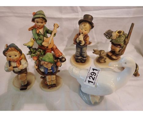 Five Hummel figurines (three damaged), Nao Goose and further ceramics. Not available for in-house P&amp;P 