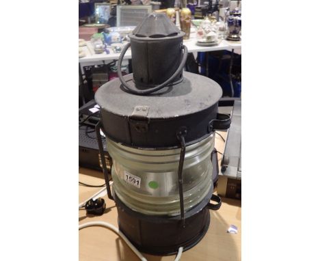 Norwegian boat metal and glass lantern, H: 50 cm. Not available for in-house P&amp;P 