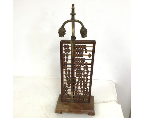 An early 20thc Chinese abacus, mounted on stand, converted to table lamp (49cm x 19cm x 12cm)