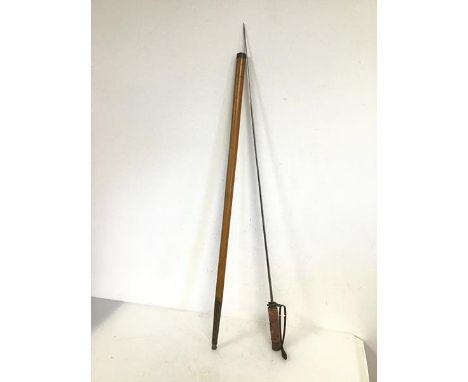 An Edwardian malacca stick with shagreen handle and internal sword (90cm)