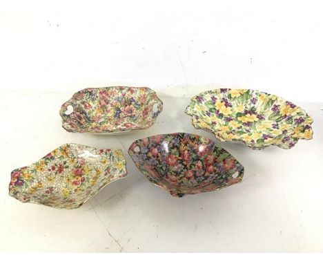 A collection of Royal Winton 1930s trinket dishes including one in Fireglow pattern (a/f) (3cm x 15cm x 12cm), Majestic and S